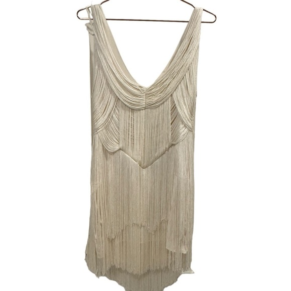 HAUTE HIPPIE Off White Swan Fringe Dress Size Large VGUC - Picture 5 of 11